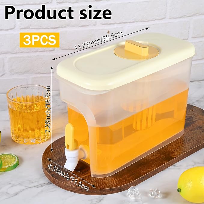 3Pack Drink Dispenser for Fridge 1 Gallon Beverage Liquid Drink Container with Spigot for Party Upgraded Gallon Water Dispenser Ice Tea Pitcher for Fridge