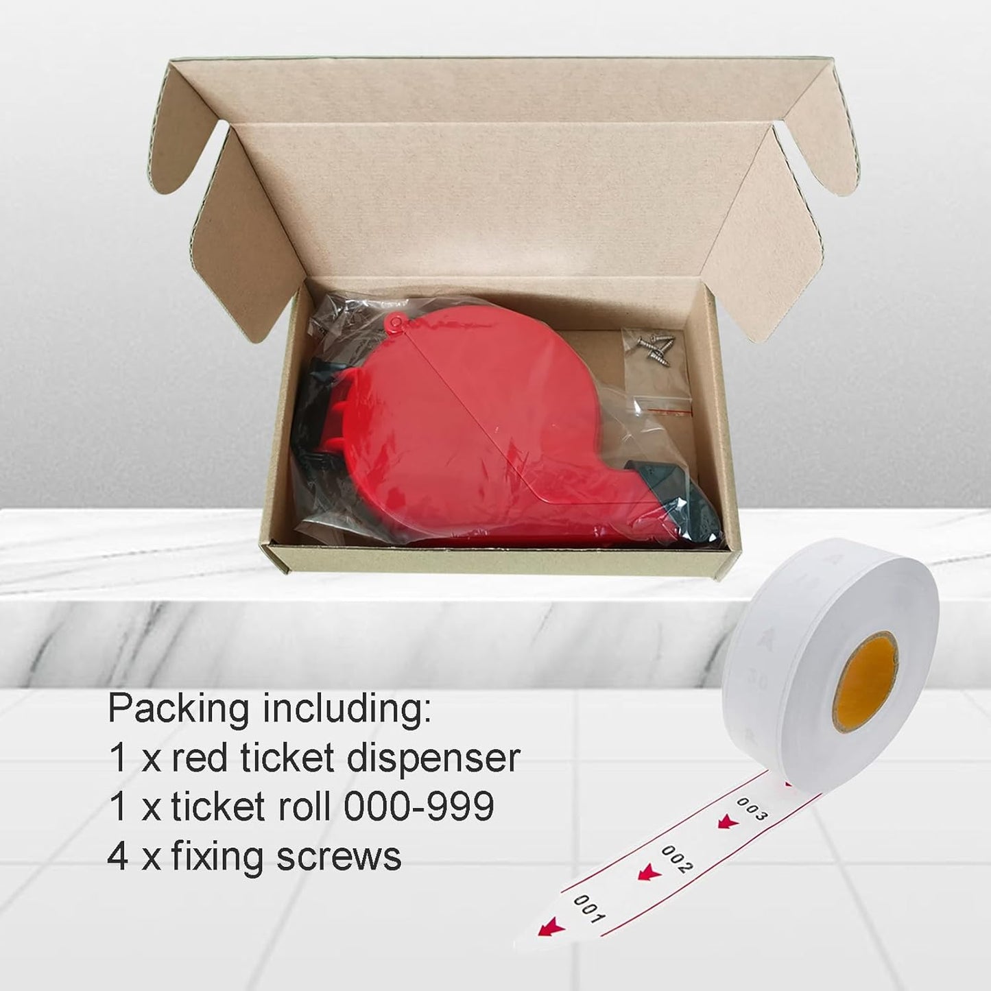 Take a Number Dispenser Ticket Dispenser Ticket Number Dispenser with 1 Roll 3 Digit Ticket Roll 2 Groups Number from 000-999 (3 Digit, red)