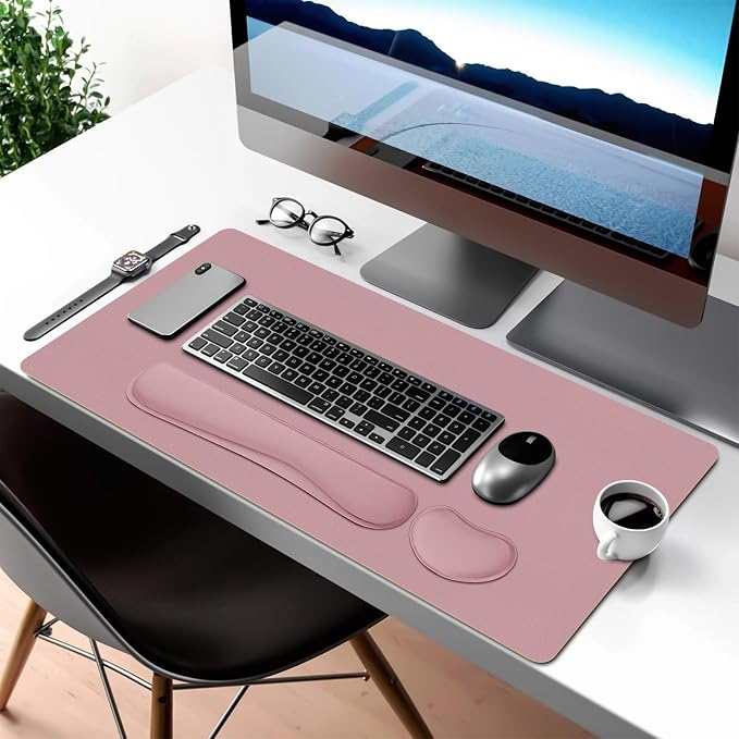 Mouse Pad and Keyboard Wrist Rest, 3-in-1 Keyboard and Mouse Pad | 27.6" x 13.8" Dusty Pink Desk Mat Set,Ergonomic Wrist Rest for Computer Keyboard, Non-slip Base, Waterproof Computer Mat