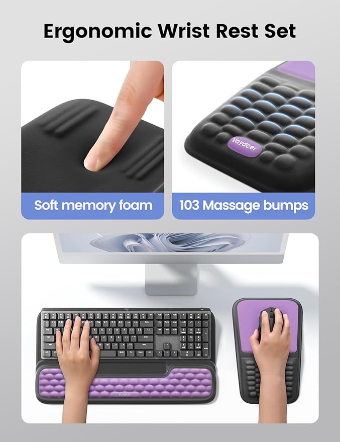 Vaydeer Keyboard Stand and Mouse Pad Set with Wrist Rest, Computer Wrist Support Pad, Soft Memory Foam Desk Cushion, Ergonomic Keyboard Riser Holder Lift with Wrist Support for Office, Gaming, Red