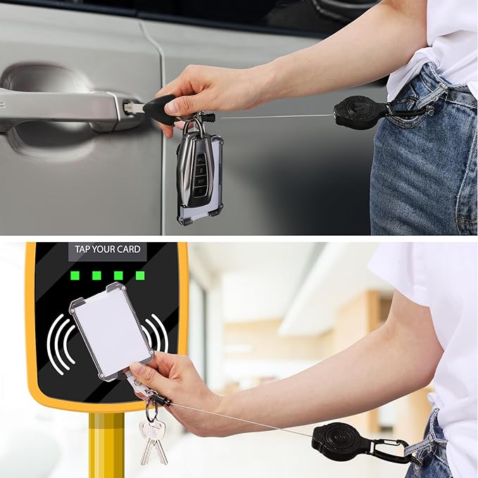 2 Set Retractable Badge Holders Heavy Duty Carabiner Badge Reel Retractable Keychain with Tactical ID Card Badge Holders