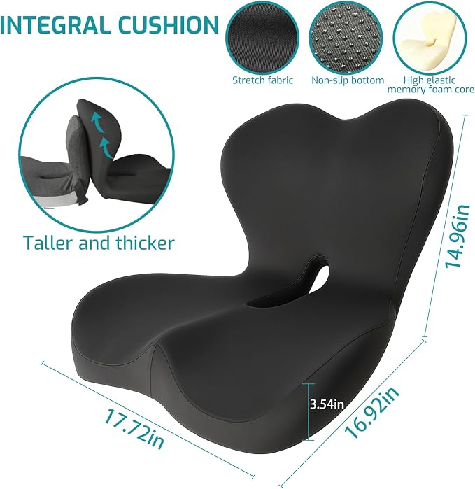 Memory Foam Seat Cushion,Office Chair Cushion with Lumbar Support for Back Pressure Relief, Car Seat Cushion with Adjustable Strap,Sciatica Pad Cushions for Car,Truck, Desk,Gaming Chair