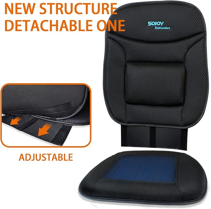 Sojoy Truck Seat Cushion – Gel Memory Foam Seat Pad with Lumbar & Back Support, for Office Chair, Car & Semi-Truck, Pain Relief & All-Day Comfort