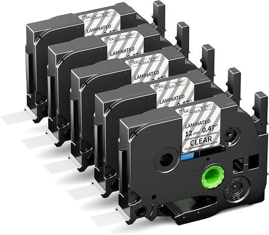 5-Pack TZe-131 Tze Tz Tape 12mm 0.47 Laminated Clear Compatible with Brother P Touch Label Tape Relpace for Brother Label Maker Tape Black on Clear Work for Ptouch PT-D220 PT-H110 PT-D210 PTH100