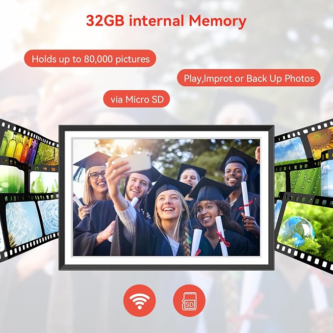 Frameo 10.1 inch Digital Picture Frame, Smart WiFi Digital Photo Frame with 32G Memory, HD Touch Screen, Auto-Rotate, Slideshow, Easy Setup, Share Photos and Videos Anywhere(Black)