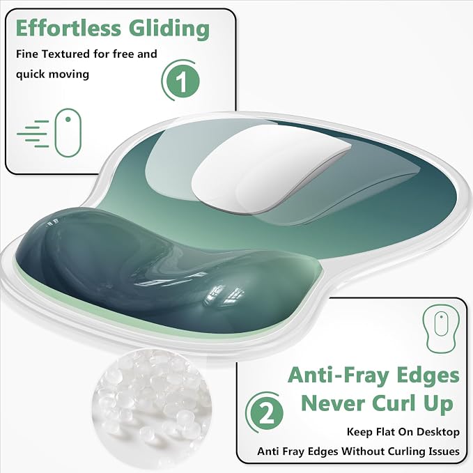AKIT Ergonomic Mouse Pad and Keyboard Wrist Rest Set, Gel Mousepad, Green | Wrist Support for Computer Keyboard, Non-Slip PU Base, Pain Relief, Typing Comfort, Fit for Gaming, Office, Home