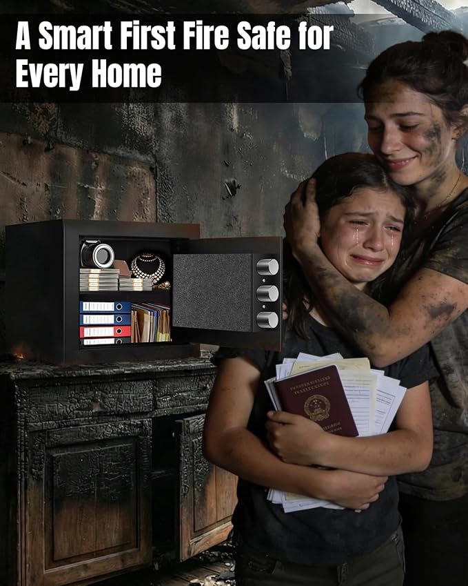 [𝟐𝟎𝟐𝟔 𝟑𝟓-𝐌𝐢𝐧 𝟏𝟕𝟎𝟎°𝐅] Fireproof Safe for Home, Money Safe for Cash, 𝟐𝟐𝐋𝐛𝐬 Fire Proof safes for Home Use, Wall Mounted Safes with Alarm System and LED Light