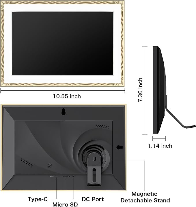 Frameo 10.1'' Digital Picture Frame WiFi, 1280 * 800 HD Touch Screen, 32GB Memory, Wall Mountable Digital Photo Frame, Auto-Rotate, Share Instantly, Wedding, Birthday Gifts for Mom, Gold