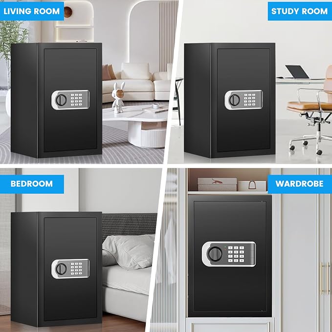 [19.7" Tall] Safe Box, 3.5 Cuft Home Safes with Fireproof Waterproof Bag, Security Digital Safe for Home with Programmable Keypad Keys, Smart Alert, Mute Mode, Anti-theft Document Safe for Valuables