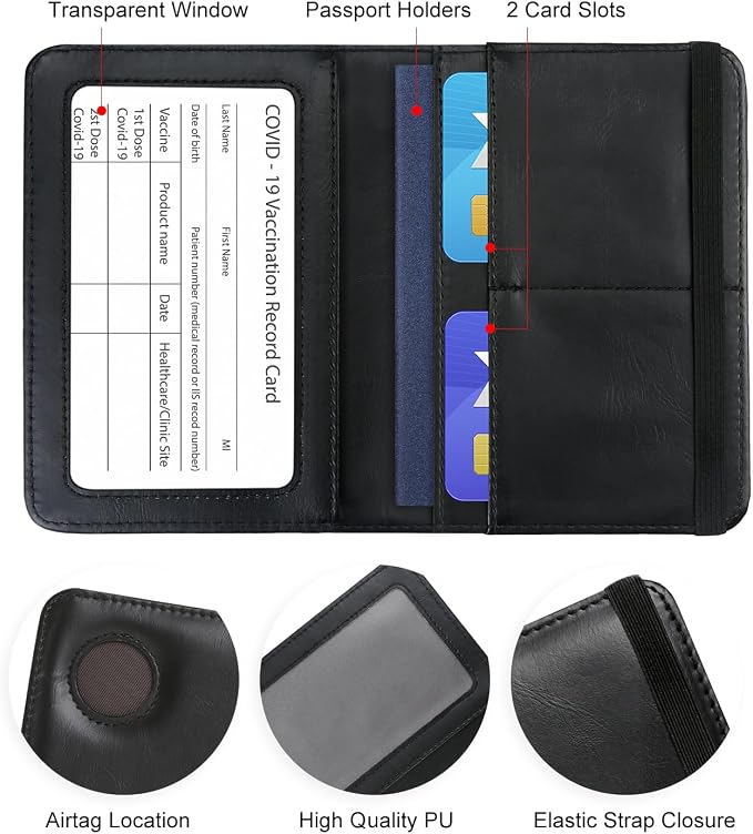 ILIYAH-Passport Cover-Passport Holder Travel Wallet-RFID Blocking Passport Case Travel Accessories Card Holder Wallet Unisex Travel Gifts (Dark Black)
