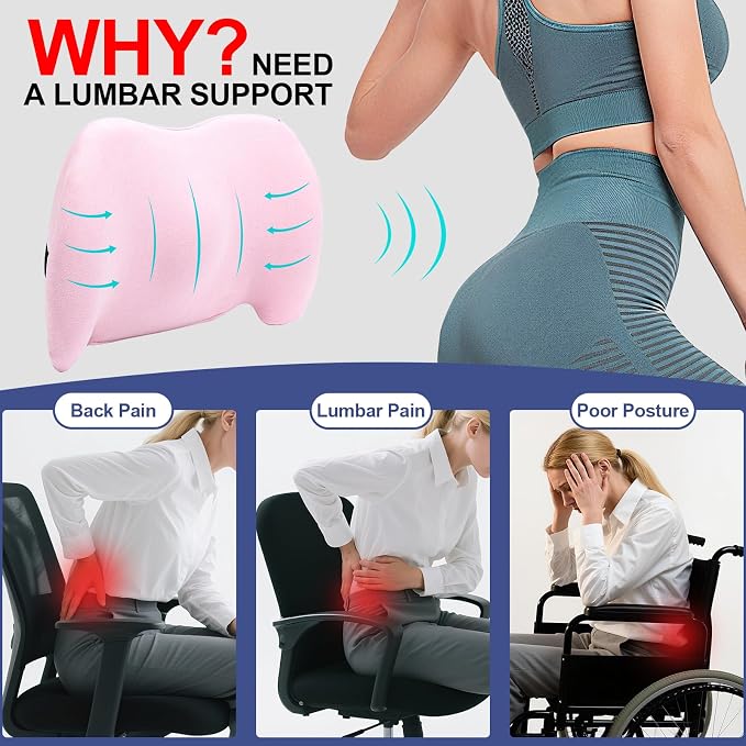 BYMECOST Lumbar Support Pillow for Car, Memory Foam Car Back Cushion | Car Seat Back Pillow for Driving, Adjustable Strap, Ergonomic Lower Back Support Pillow, Office Chairs and Wheelchairs