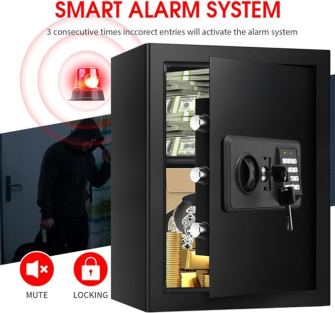 3.4 Cubic Home Safe Fireproof Waterproof, Fire Safe Box for Home with Digital Keypad, Key Lock and Alarm System, Anti-theft Security Safes Water and Fireproof for Document Medicine Money Valuables