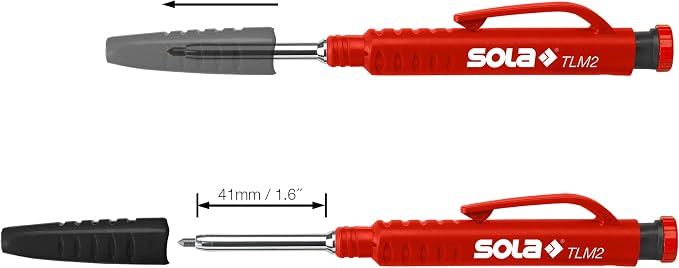 SOLA TLM2 Deep Hole Marker Construction Pencil with Built-In Sharpener, Long-Tip Woodworking Pencil, Graphite Multi-Purpose Marker