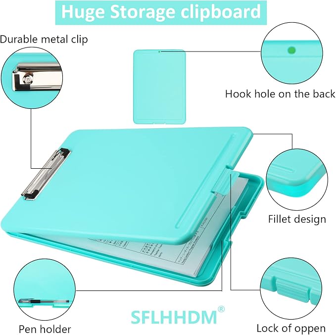 SFLHHDM Clipboard with Storage, Clipboards Foldable for Nurse,for 8.5x11 Paper Clip Boards,A4 Clipboards Case with Smooth Writing for Office Supplies Clip Board Case-Cobalt Teal