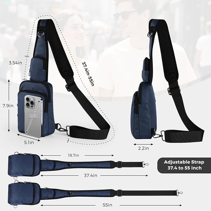 Sling Bag, Crossbody Bag with Zipper Lock, RFID Blocking & Water Resistant for Men and Women