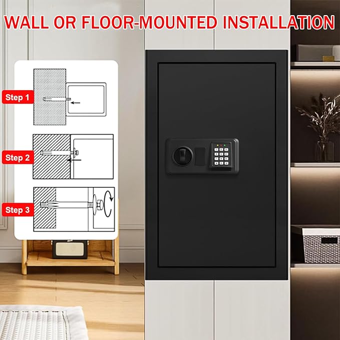 6.0 Cub Large Fireproof Safe Box for Home Use, Digital Security Safes Fireproof Waterproof with Combination Lock and 3 Removable Shelves, Anti-Theft Home Fire Safe for Document Money Valuables