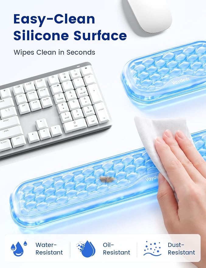 Vaydeer Gel Wrist Rest Set for Keyboard and Mouse, Ergonomic Wrist Support | Cooling Gel Keyboard and Mouse Wrist Pads with Non-Slip Base for Typing, Gaming, Laptop, Home Office, Crystal Clear