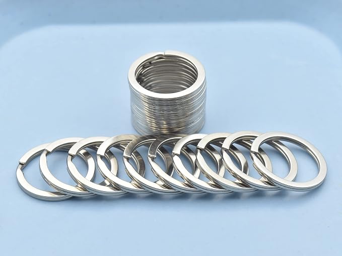 20 Pack Key Ring Keychain 1 Inch 25mm Diameter Metal Flat Split Key Chains Rings for Home Car Dog Tag Office Lanyards Keys Attachment Silver