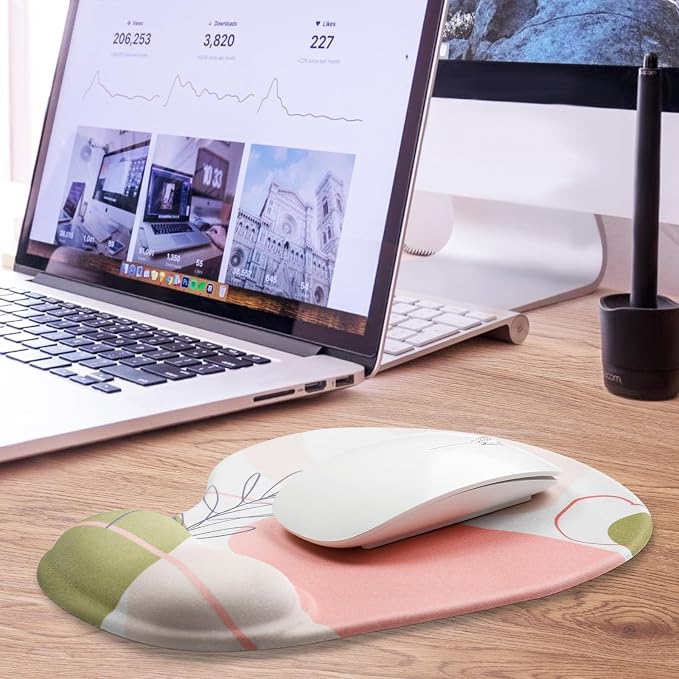 JIKIOU Ergonomic Mouse Pad with Gel Wrist Rest 2 Pack, Portable Small Rose | Upgraded-Prevent Gel Leakage, Ergonomic Design for Pain Relief, Cooling Gel filled, Smooth Lycra Surface, Non-Slip PU Base