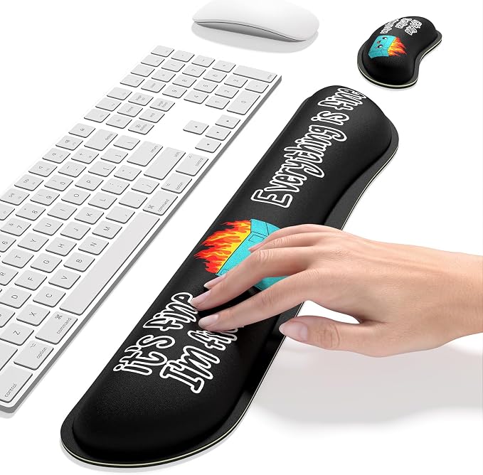 Dapesuom Enlarge Keyboard Wrist Rest, Memory Foam Wrist Cushion for Desk Mats Support, Typing Pain Relief Keyboard Mouse Pad Rests Set with Non-Slip Base for Gaming Laptop Computer, Black Dumpster