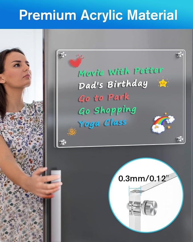 MaxGear Acrylic Magnetic Whiteboard for Fridge, 16 x 12 Inch Clear Board | Extra Large Writing Space, Strong Magnetic Hold, Smooth Writing and Easy Cleaning for Family Planning and Organization