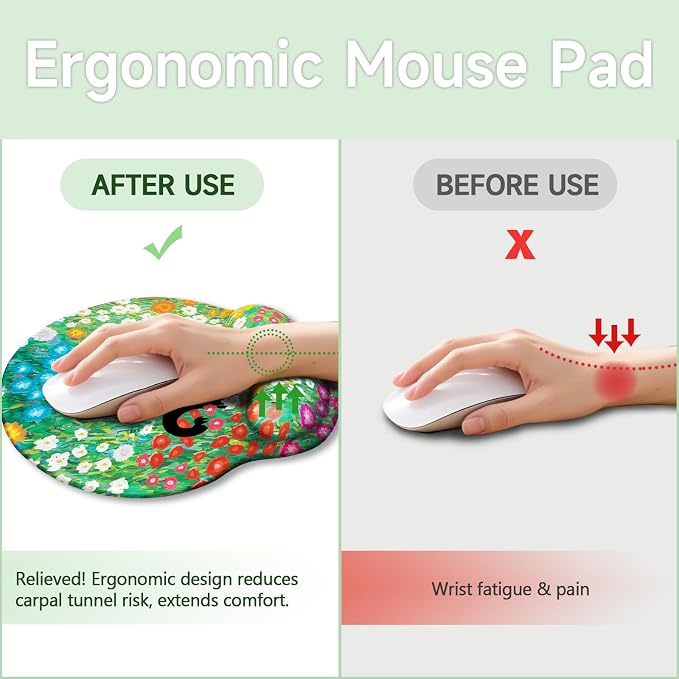 LIMKRIAN Black Cat Ergonomic Mouse Pad with Gel Wrist Rest, 9.8 x 8.6 in | Non-Slip PU Base, Smooth Surface, Cooling Gel Eases Wrist Pain, Comfort Wrist Support, Cute Office Desk Accessories Decor
