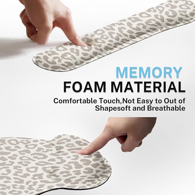 Ergonomic Mouse Pad Set with Wrist Rest, Leopard Animal | Skin Light Khaki Non-Slip Rubber Base Wrist Cushion Support and Coasters Mousepad with Wrist Support for Computer Keyboard