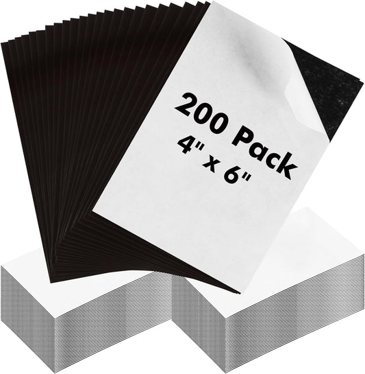Magnetic Sheets with Adhesive Backing 4 x 6 Inch, 200 Packs Adhesive Magnetic Sheets, 20 mil Flexible Magnet Sheets for Craft Projects, School, Office, Photo Magnets, Fridge Magnets