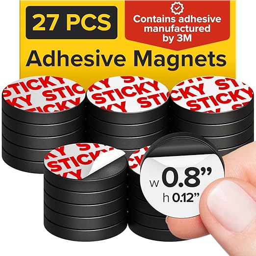Sticky Flexible Adhesive Magnets for Crafts, 0.8"x0.12" (20x3mm), 27 pcs | Flexible Sticky Magnetic Dots for Office & School Supplies, Whiteboard, Crafts, Fridge, School Projects & Classroom Decor