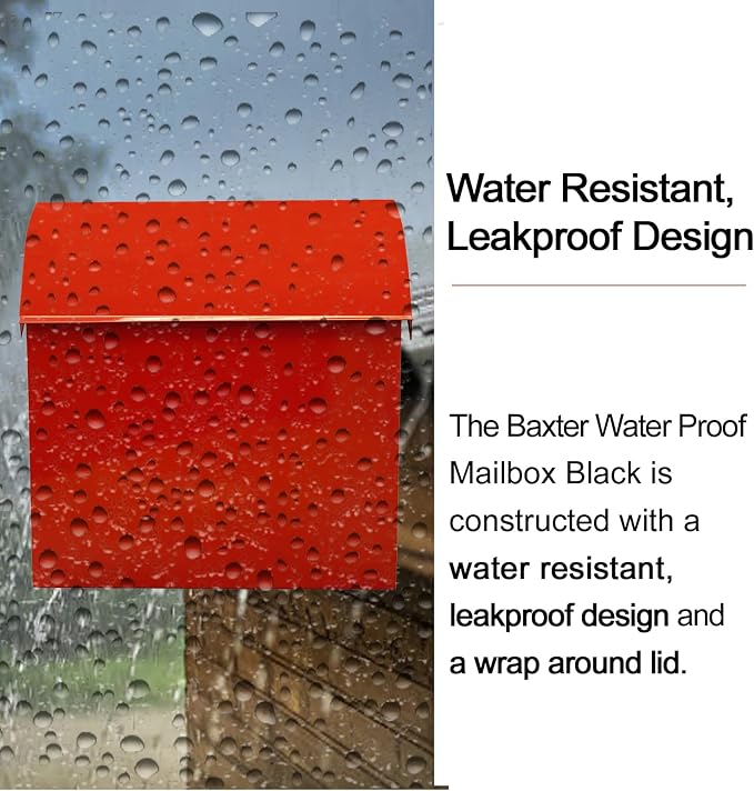 NACH Large Mailbox for House, 12.4”x7.1”x11.8 Red Mailboxes for Outside, Waterproof Mailbox - Baxter-Style Wall Mount Mailboxes for Outside