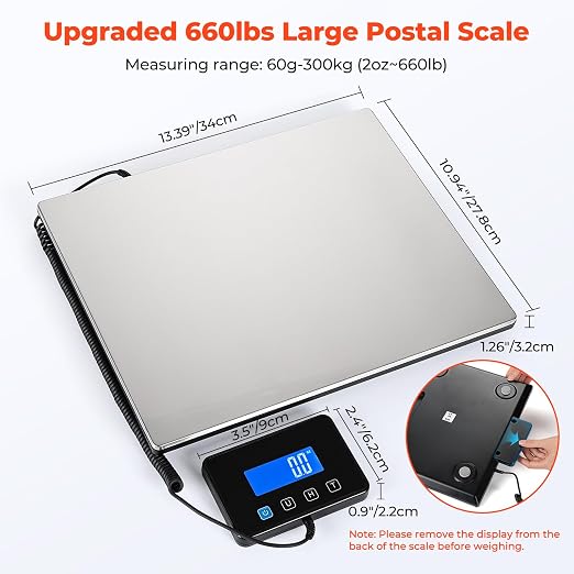 MUNBYN 440lb/1.8oz Shipping Scale, Digital Postal Scale for Packages | Hold & Tare Function, Backlit LCD, Battery & USB Cable Included, For Small Business, Luggage, Home Office