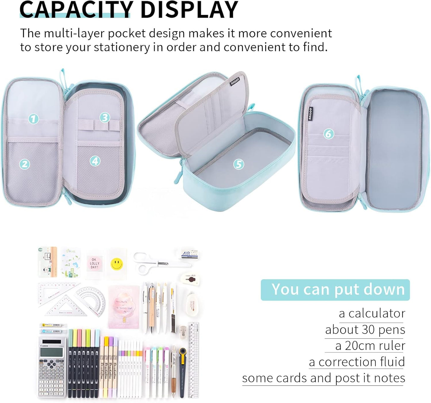 CICIMELON Durable Pencil Case Big Storage Pen Pouch Bag for School Supplies Office College Teen Adults, Light Blue