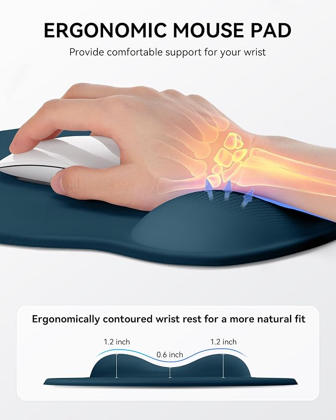 Mouse Pad with Wrist Rest for Desktop Large Ergonomic Mouse Mat(Navy Blue) | 10.6''L x 9''W Size, Gel Wrist Support, Washable Surface, Non-slip Base, Laptop Mousepad