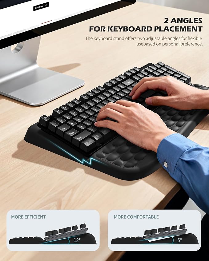Wrist Rest for Computer Keyboard, Keyboard pad with Wrist Support | Wrist Rest for Computer Keyboard with Two Adjustable Keyboard Angles, Slow Rebound Comfortable Foam and Skin-Friendly Fabric