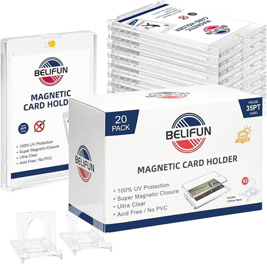 20-Pack One Touch Magnetic Card-Holders - 35PT Trading Card Holders, UV Protection Clear Acrylic Card Cases, Card Protector for Game, Baseball Sports Cards, Fit for Standard Cards Storage and Display
