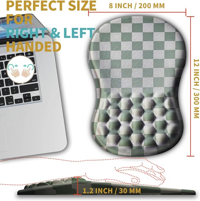 Hokafenle Ergonomic Mouse Pad Wrist Support with Massage Design, Wrist Rest Pain Relief Mousepad with Memory Foam&Non-Slip PU Base, Mouse Pads for Wireless Mouse & Desk (12x8 inch,Checkerboard)