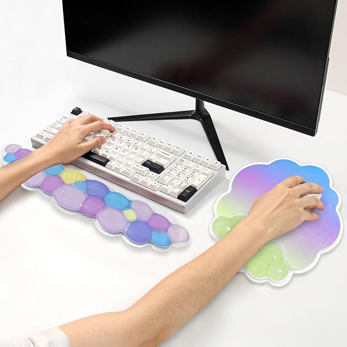 Gel Cloud Wrist Rest Pad and Ergonomic Mouse Pad Set for Keyboard and Mouse | Cooling Comfort Pain & Fatigue Relief Vibrant Pastel Aesthetic Easy to Clean Office Accessories