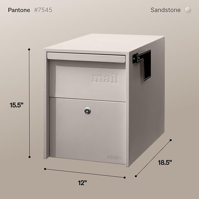 Adoorn Lockable Post Mount Mailboxes for Outside - Large Anti-Theft Locking Mailbox for Packages and Letters - Weatherproof Construction - Durable Steel - 15.5" H x 12" W x 18.5" D - Sandstone