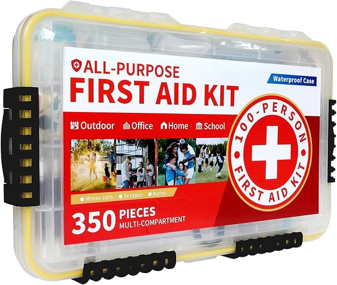 350-Piece All-Purpose 100-Person Emergency First Aid Kit – Waterproof Plastic Case | Clearly Organized for Fast Retrieval | Perfect for Home, Business, Workplace, Boat, Travel, Outdoor & Car