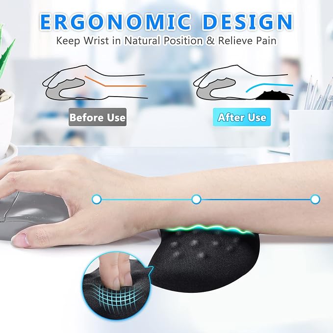 Gimars Mouse Wrist Rest, Pop It Fidget Wrist Support for Mouse-Pressure Relief, Ergonomic Memory Foam Mouse Wrist Pad with Massage Notes for Computer, Laptop, Office Work, PC Gaming-Wrist Pain Relief