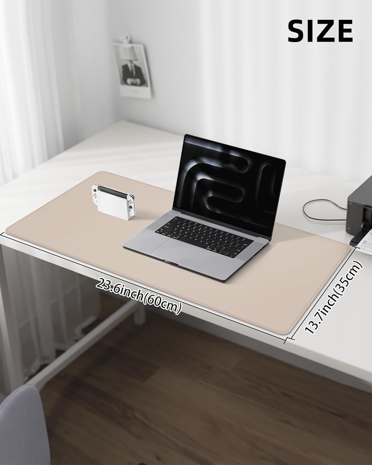 Leather Desk Pad Protector, Mouse Pad, Office Desk Mat, Non-Slip PU Leather Desk Blotter, Laptop Desk Pad, Waterproof Desk Writing Pad for Office and Home (Beige, 31.5" x 15.7")