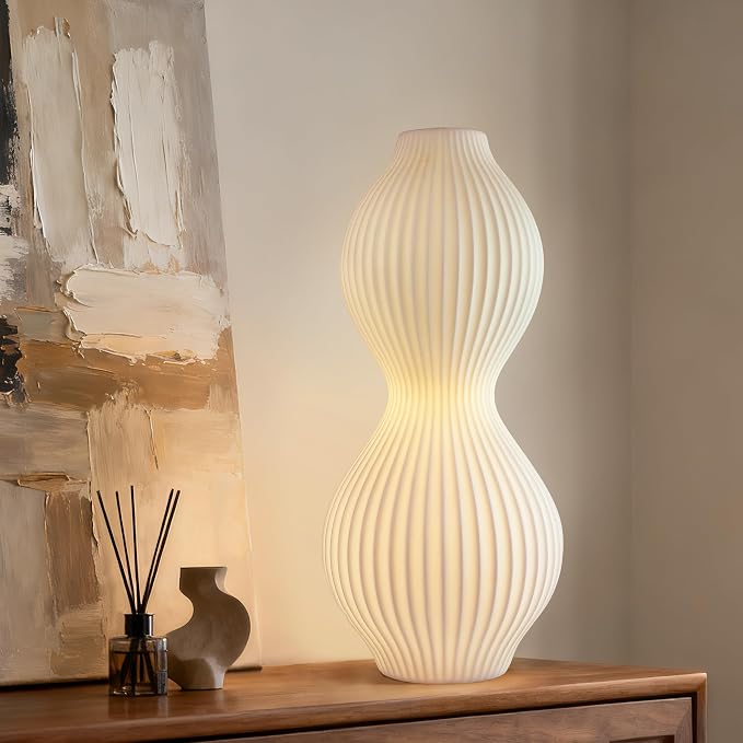 Modern Ceramic Decorative Table Lamp Living Room Bedroom Bedside | Handcrafted Unique Warm Ambient Lighting Lamp, Accent White Translucent Ceramic shade, Fully Dimmable, Corded, Bulb Included