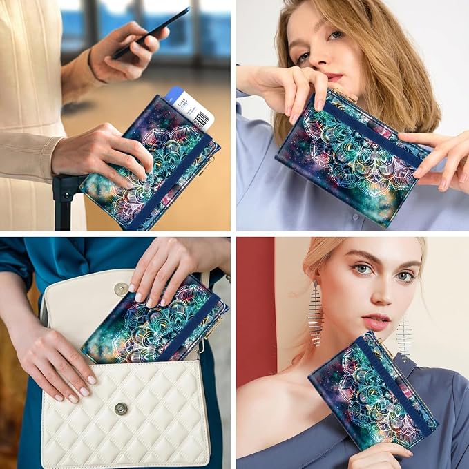 Passport Holder for Travel, RFID Blocking Passport Cover for Women Zipper | Travel Wallets, Passport Book Holder, Credit Card Holder, ID Window,SIM Card Slots, Coin & Tickets Pocket, Mandala