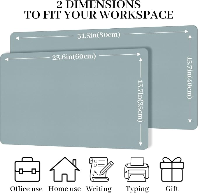 Leather Desk Pad Mat, Mist Blue Desk Mat, 23.6" x 13.7" | Non-slip and Waterproof Computer Mat, Desk Protector for Office/Home, Desk Accessories