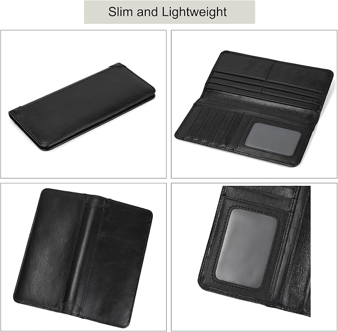 Genuine Leather Long Wallet for Men, Large Capacity Purse Clutch Bag Handbag Checkbook Cash Credit Cards Phone Holder | Large Capacity