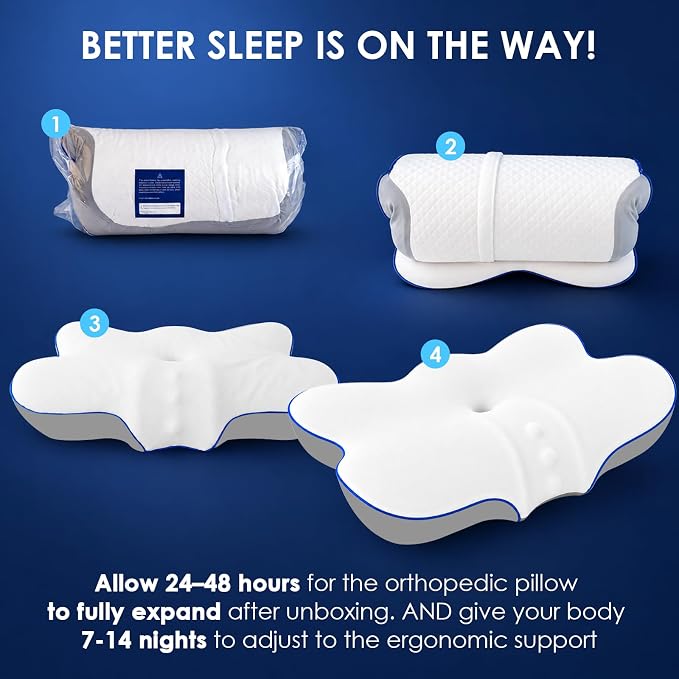 4X Cooling Cervical Pillow for Neck Pain Relief, Patented Side Sleepers | Contour Orthopedic Pillow for Neck Support, Large Ergonomic Memory Foam Bed Pillow for Sleeping, 24.8 x 14.1 x 3.54 / 5.31