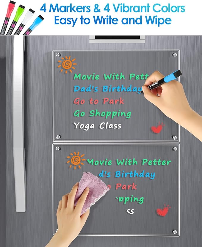 MaxGear Acrylic Magnetic Whiteboard for Fridge, 16 x 12 Inch Clear Board | Extra Large Writing Space, Strong Magnetic Hold, Smooth Writing and Easy Cleaning for Family Planning and Organization