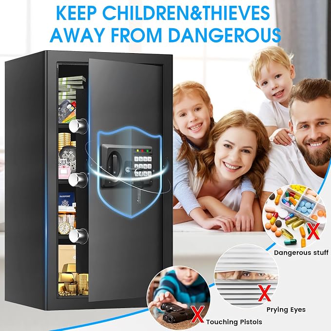 6.1 Cuft Large Fireproof Safe for Documents, Digital Security Personal Safety Box with Programmable Keypad, Spare Keys and Removable Shelf, Anti-Theft Fire Safe Box for Home Money Firearm Medicine