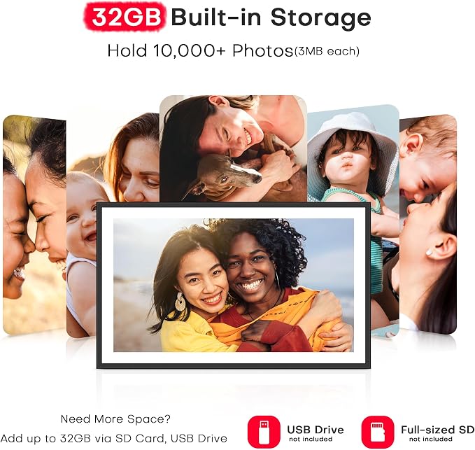 Frameo 15.6" Digital Picture Frame WiFi, Large Digital Photo Frame WiFi, 1920 * 1080 IPS FHD Touchscreen, 32GB Storage, Instant Share Photo Video, Wall-Mountable & Tabletop Display, Gift for Mom