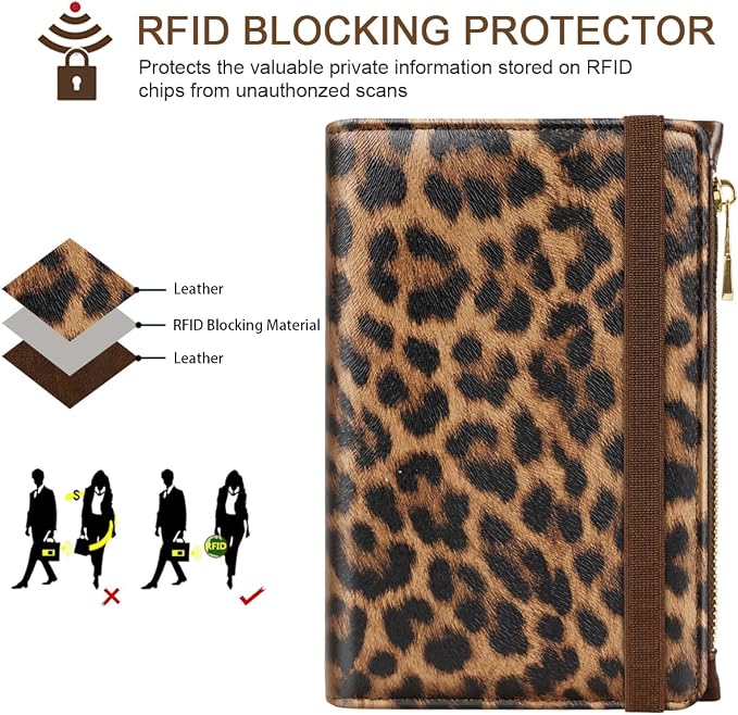 Passport Holder for Travel, RFID Blocking Passport Cover for Women Zipper | Travel Wallets, Passport Book Holder, Credit Card Holder, ID Window,SIM Card Slots, Coin & Tickets Pocket, Leopard